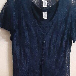 Blue size 7 8 ladies women long fitted maxi short sleeve lace Christmas dress